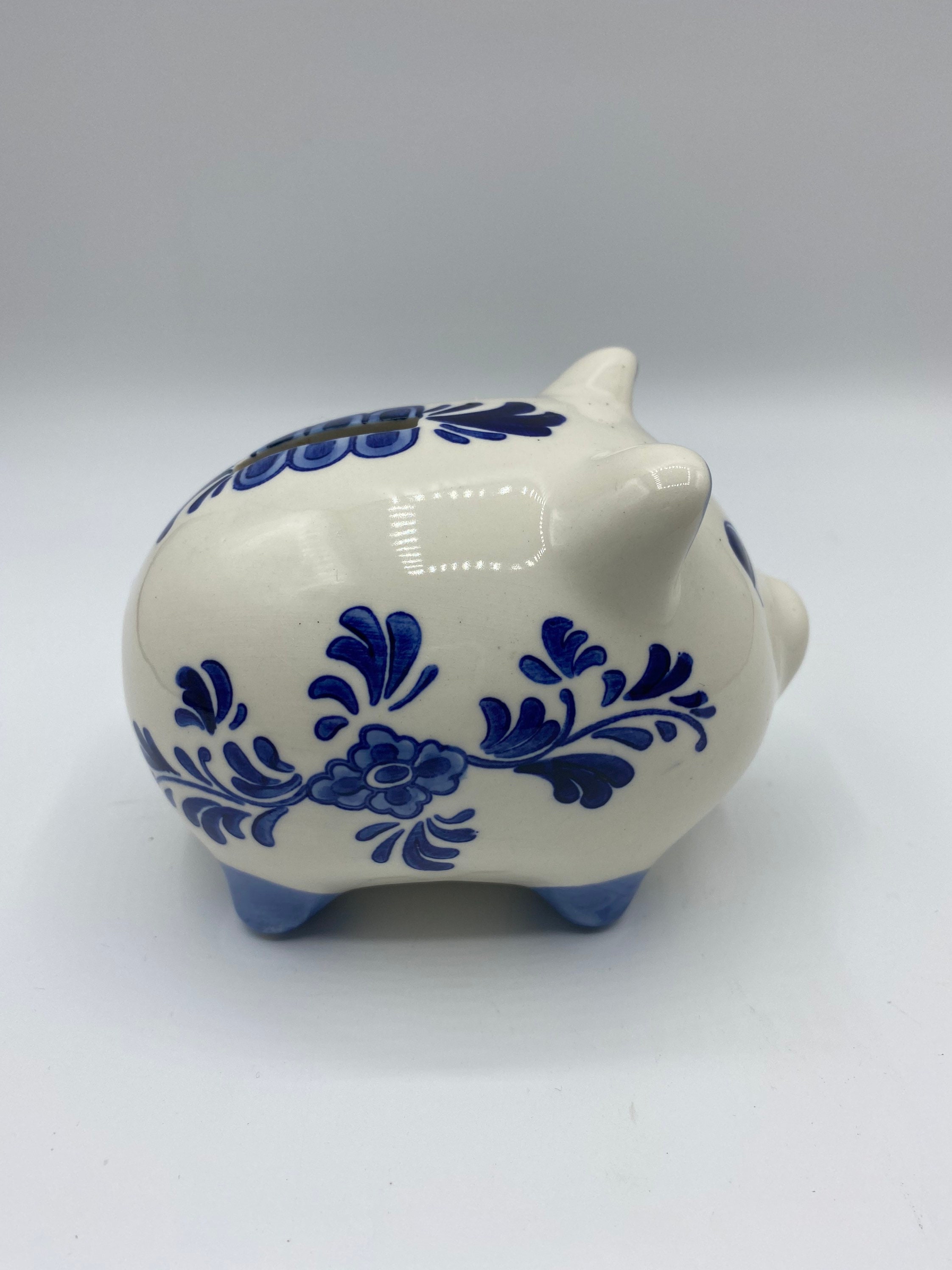 ヴィンテージ ハンドペイント デルフトブルー 豚 貯金箱 ブルー