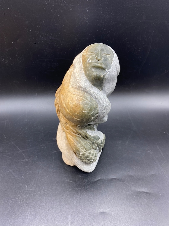 Inuit Soapstone Sculpture: Signed Al Shingkwak, Manitou Spirit Art