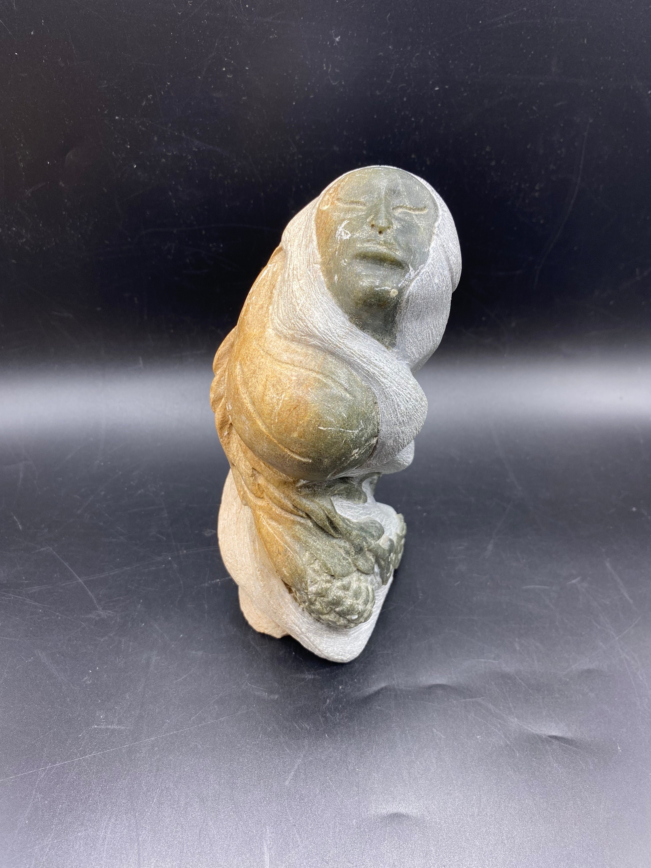 Inuit Soapstone Sculpture: Signed Al Shingkwak, Manitou Spirit Art