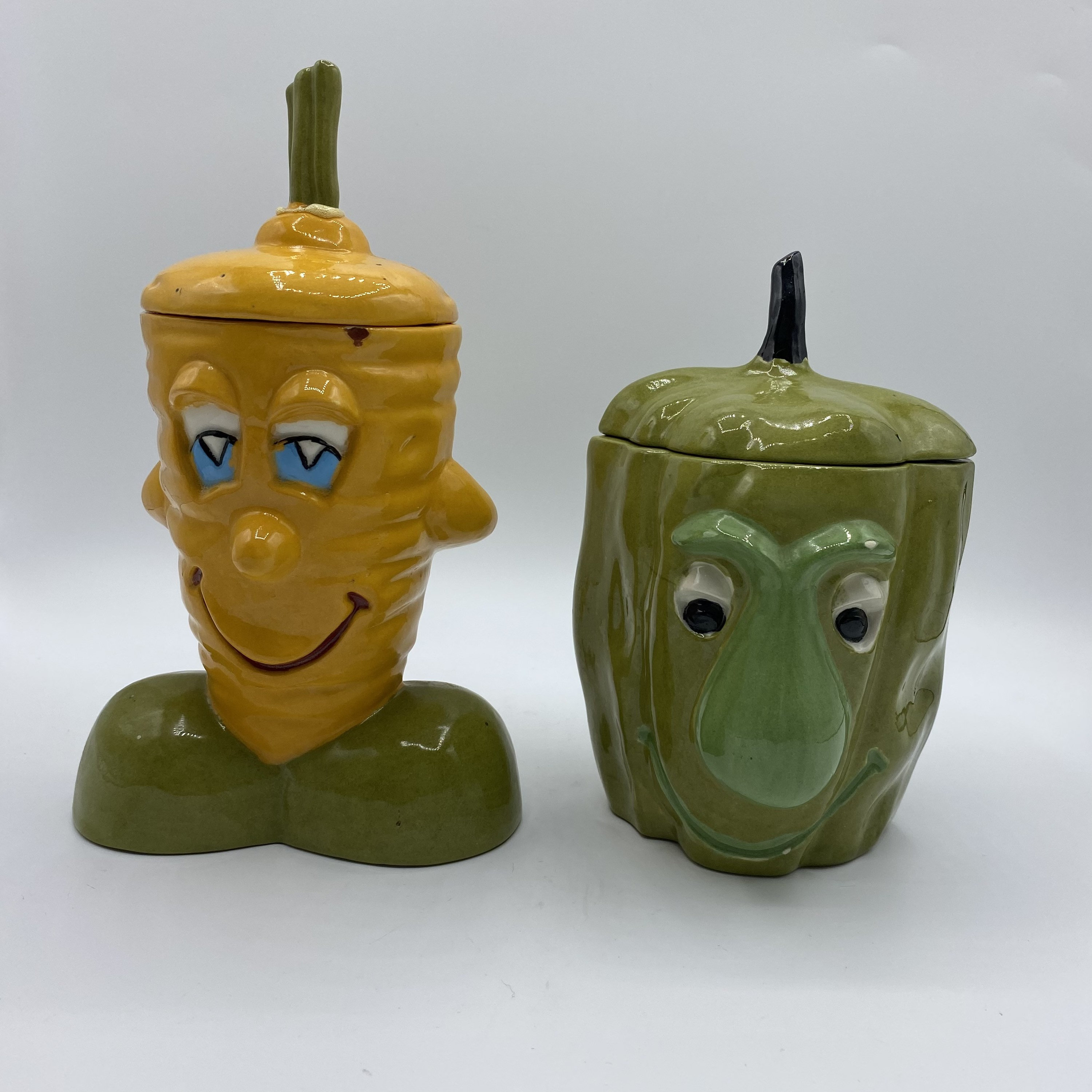 Vintage Anthromorphic Vegetable Cannisters, Bell Pepper and Carrot