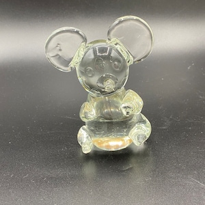 Vintage Art Glass Mouse Muizen Beeldje, Art Glass Mouse Beeldje Sculptuur, Helder Glazen Muis Beeldje