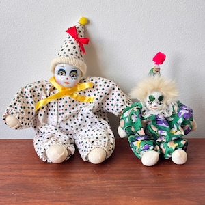 Vintage Small Porcelain Face Handpainted Clowns Sand Doll Set of 2