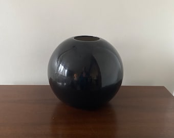 Vintage Large Round Black Haeger Pottery Ball Vase, Orb Sphere Ceramic Table Floor Vase 10” - Mod Modern 1980-1990 Home Decor