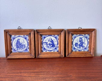 Vintage Delft Blauw Tile Set - Dutch Blueware Framed Ceramics