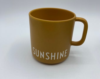 Mustard Yellow “Sunshine” Mug, Design Letters Arne Jacobsen Word Mugs, Good Morning Yellow Happy Mugs