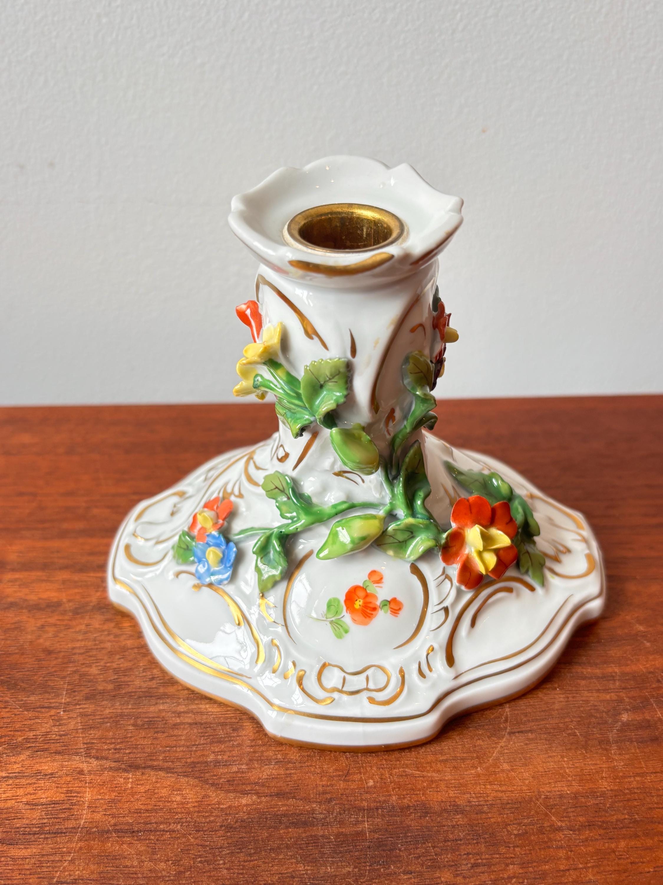 Antique Carl Thieme Dresden Porcelain Two Arm Candelabra With Hand