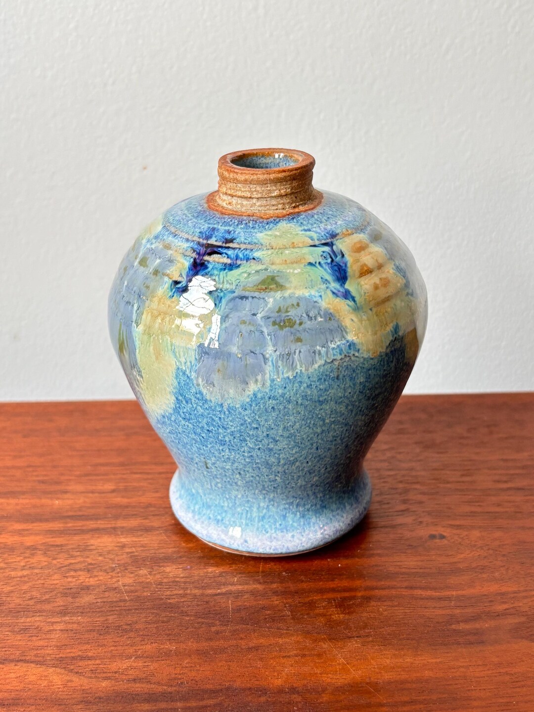 Vintage Blue Green Drip Glaze Pottery Bud Vase: Laurie Cowell Studio ...