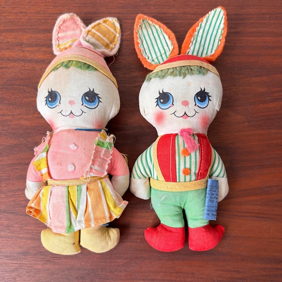 Vintage Knickerbocker Ragdoll Bunny Rabbits: 1960s Plush Toy