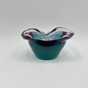 Vintage Two Tone Teal Blue & Purple Art Glass Bowl, Pinched Murano Bowl, MCM Italian Art Glass Bowl