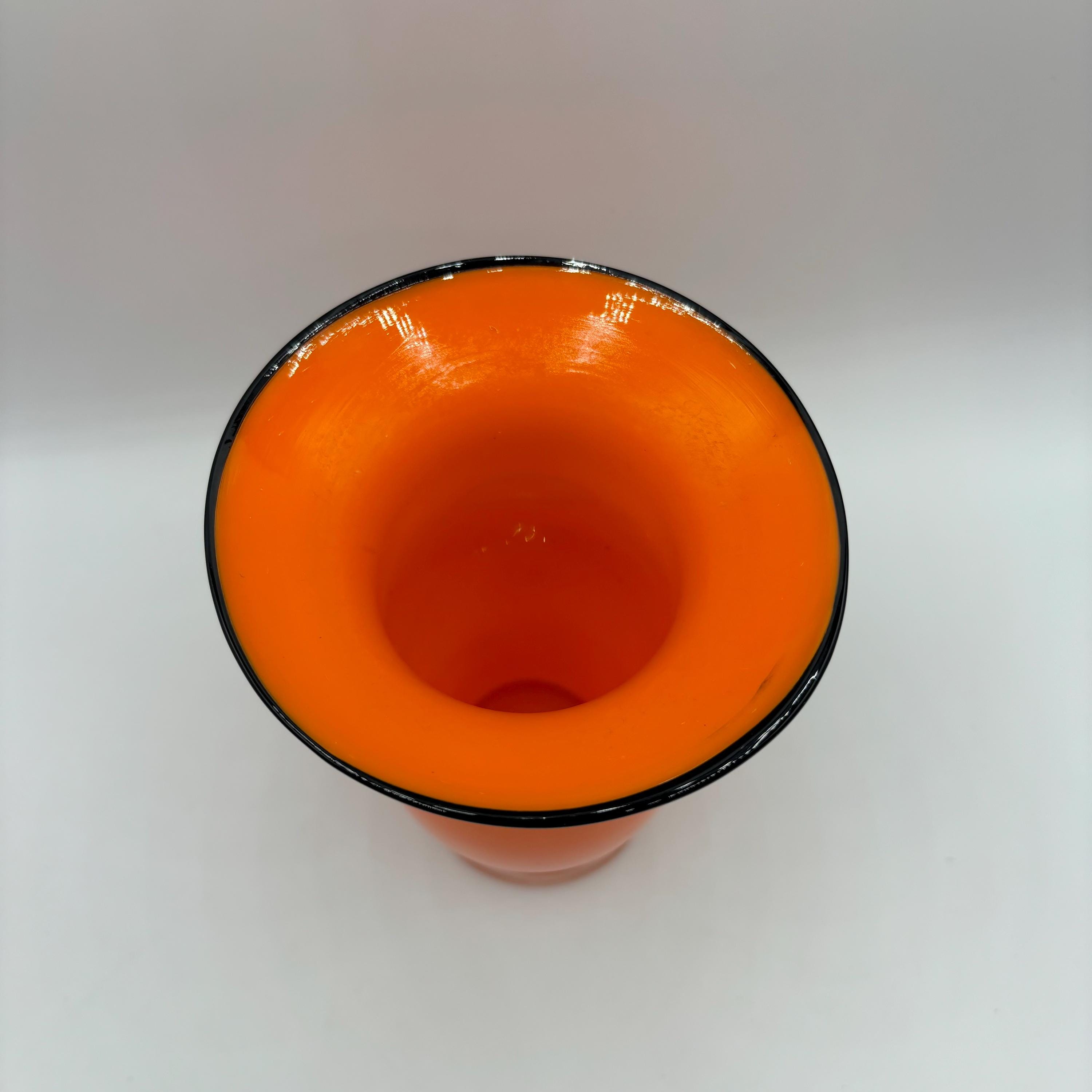 Vintage Art Deco Czech Glass Tango Orange Vase With Black Rim - Etsy