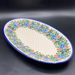 Polish Pottery Wreath Floral Oval Platter 14” Ceramika Artystyczna, Boleslawiec Stoneware