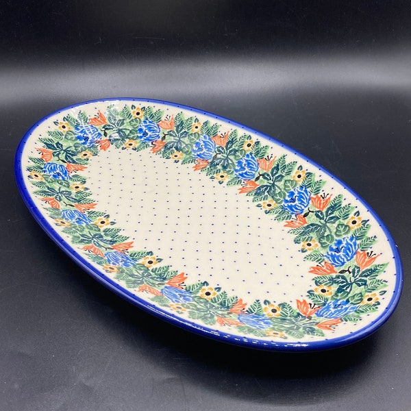 Polish Pottery Wreath Floral Oval Platter 14” Ceramika Artystyczna, Boleslawiec Stoneware