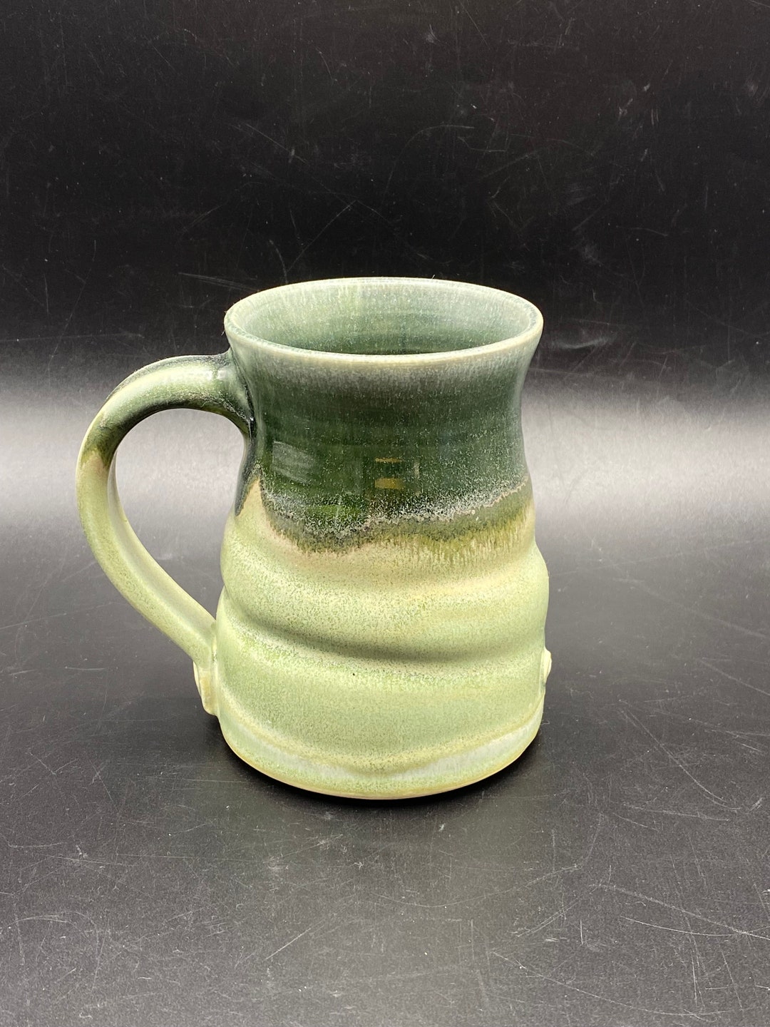 Studio Art Pottery Green Glaze Drip Mug, Canadian Pottery, Green Art Pottery Coffee/ Tea Mug Etsy