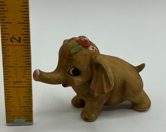 Vintage Kitschy Elephant Figurine With Flower Crown - Made in
