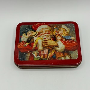 Babbo Natale retrò vintage con giocattoli e bambole, custodia per carte da gioco in latta con 2 mazzi di carte, giochi di Natale, regali di Natale vintage