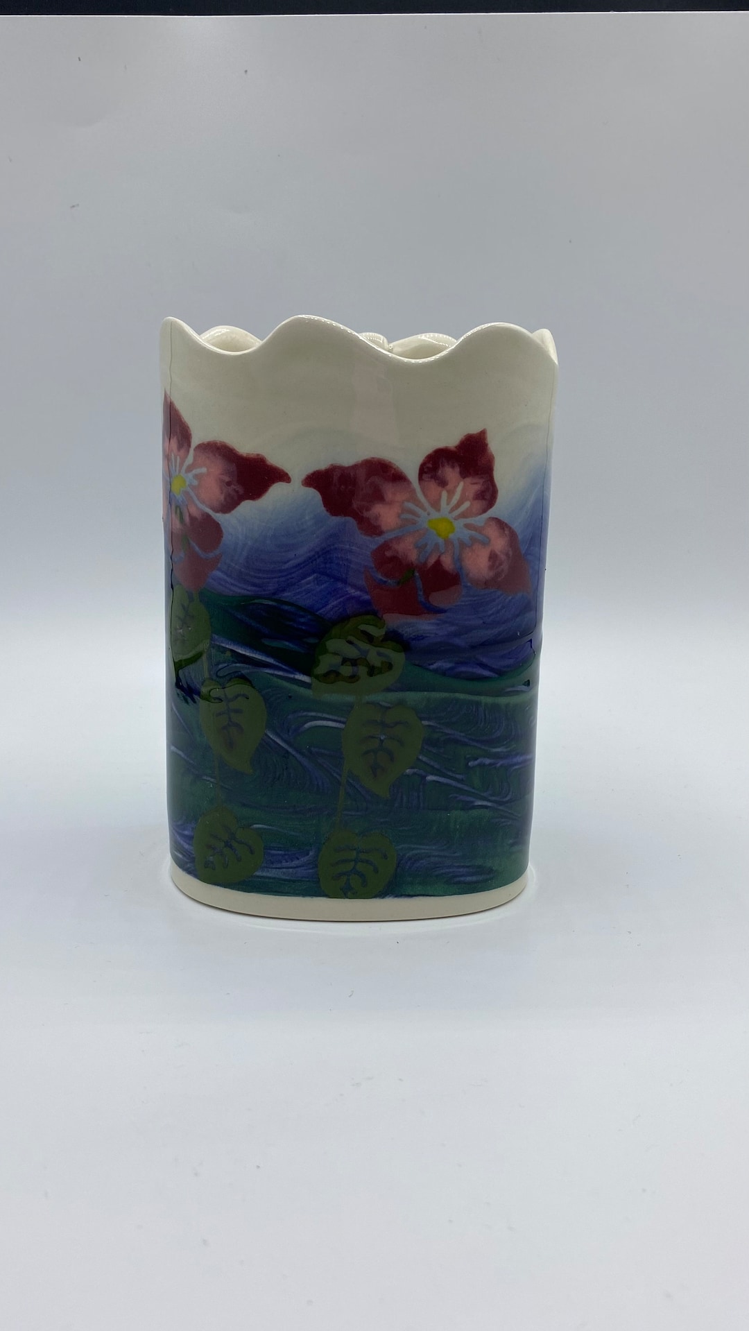 Vintage Ken Chernavitch Pottery Pink Floral Winnipeg Manitoba Canada