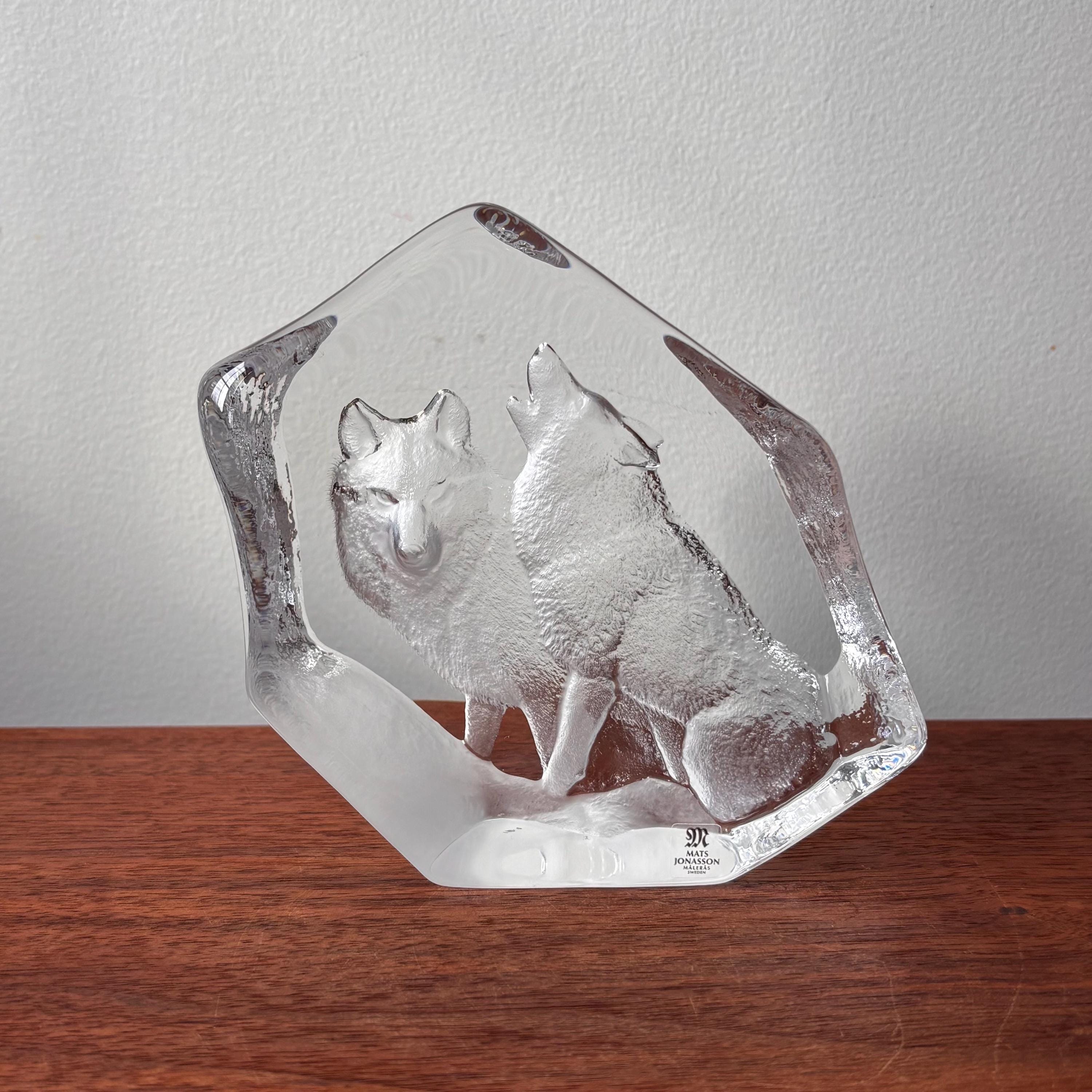 Matt Jonasson Sweden Husky Howling Wolf Crystal Sculpture