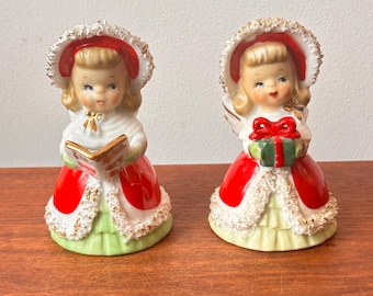 RELPO Christmas Ceramic Shopper Girl Planter Figurine, Christmas