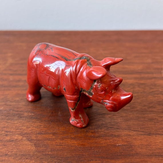 Natural Red Jasper Hand Carved Crystal Rhino Rhinoceros Figurine