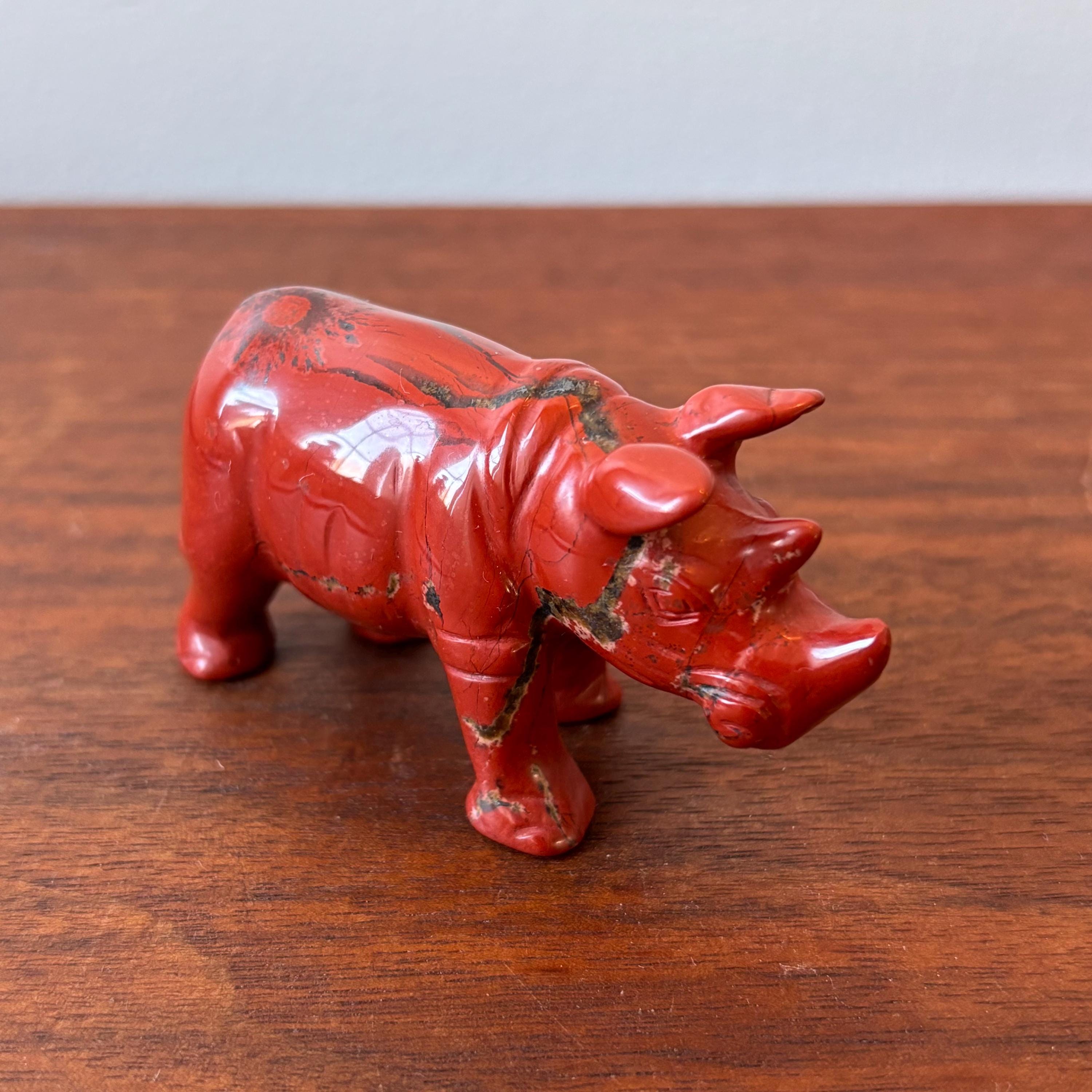Natural Red Jasper Hand Carved Crystal Rhino Rhinoceros Figurine