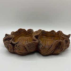 Vintage Coco Joe’s Divided Serving Nut Dish 9”, Hapa Wood Root Divided Nut Bow, Tiki Bar Decor, Wooden Divided Dish