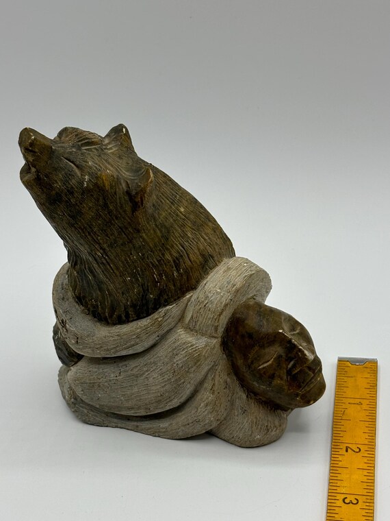 Vintage Wolf Soapstone Carving Mohawk Indian Six Nations Howling