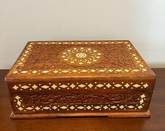 Wood Box Inlay Carved Wood Box With White Inlay - Etsy