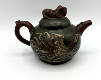 希少品　中国古美術品　茶器　宜興紫砂　陶器　急須　茶壺　お猪口付き　鳳凰　龍 ヴィンテージの希少な宜興紫砂急須紫沙陶器龍鳳凰茶器 - Etsy 日本