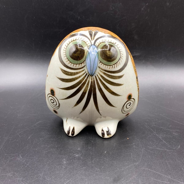 Vintage Tonala Mexico Ken Edwards Folk Art Pottery Owl, Mexican Handpainted Owl Figurine