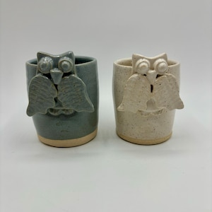 Vintage Studio Art Pottery 3D Coruja Cerâmica Lápis Copo Canecas Conjunto de 2, Cerâmica Coruja Canecas