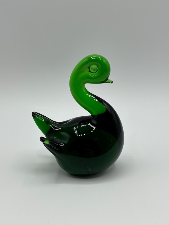 ヴィンテージ エメラルドグリーン アートガラス 白鳥の置物 3.5インチ