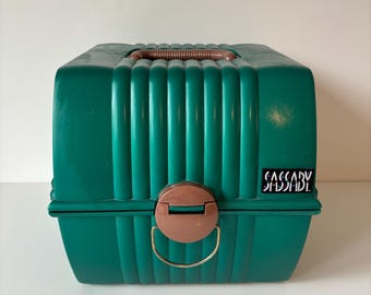 Vintage Sassaby Teal Green Makeup Case, Large Travel Organizer