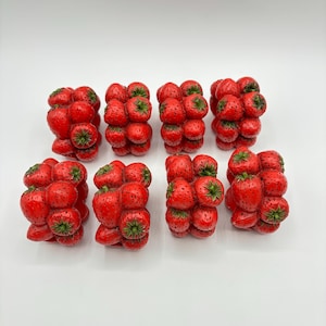Vintage 3 Dimensional Resin Strawberry Fruit Napkin Ring Holders, Strawberry Table Decor, Summer Party Decor