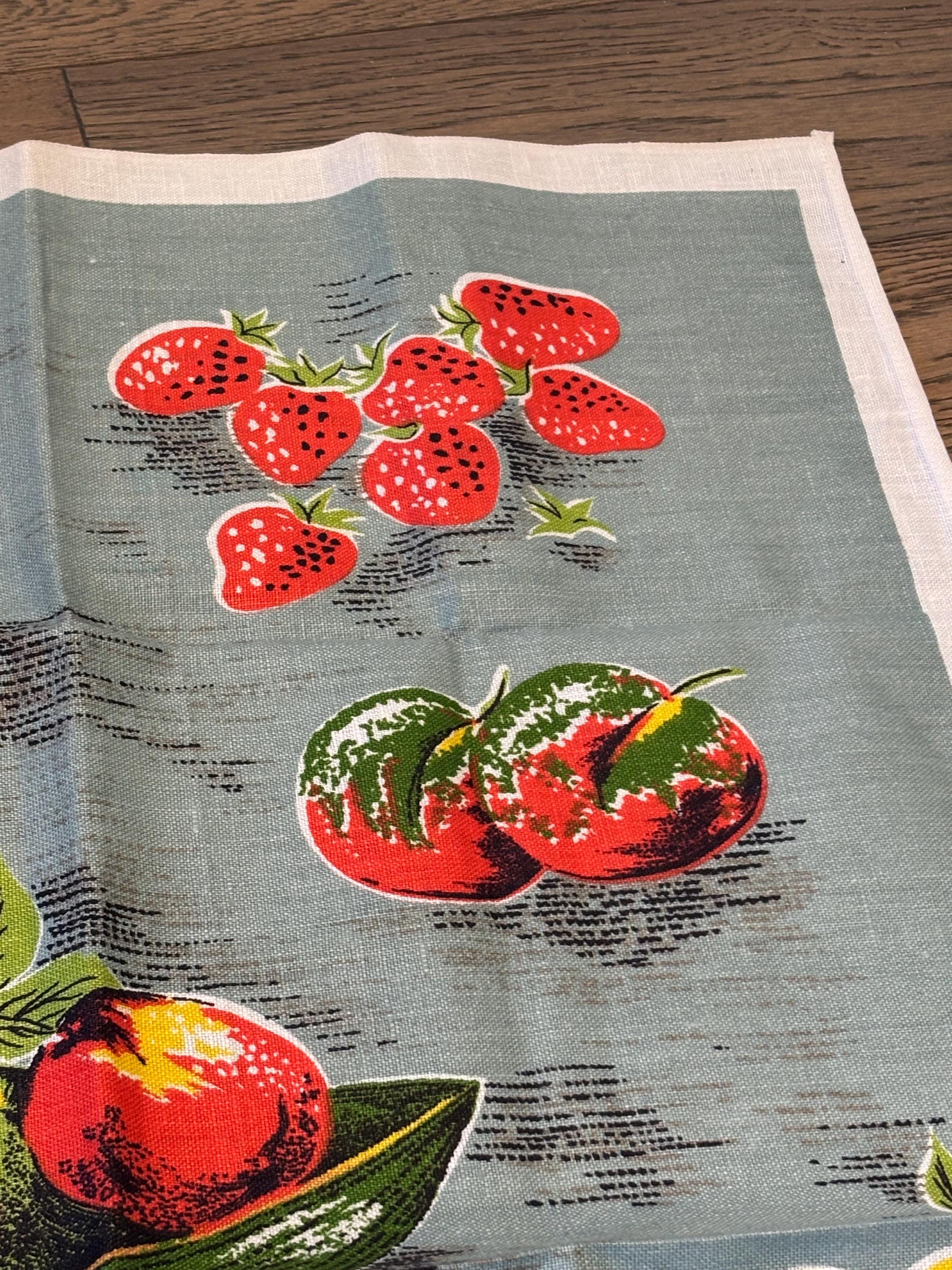 Vintage Irish Linen Fruit Tea Towel - Lamont Still Life  Black Decorative Tea Towel with Fruit and Glassware Design. Vintage Irish Linen main image 0