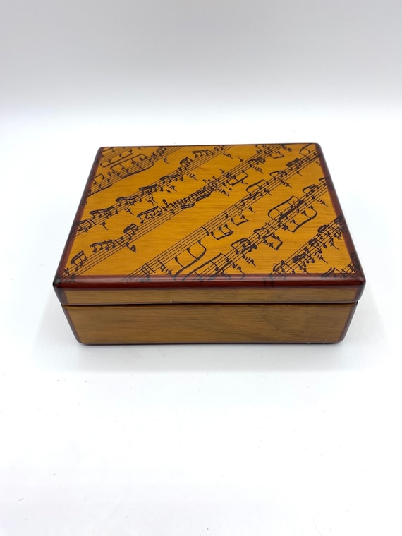 Vintage Wood Box with Musical Note Melody Lined Ve