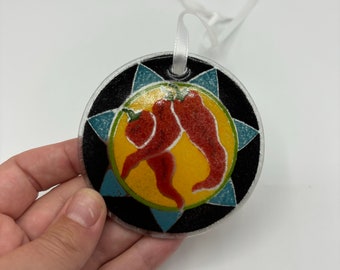 Vintage Peggy Karr Fused Glass Ornament Sun Catcher Chili Pepper Southwest Decor Ornament