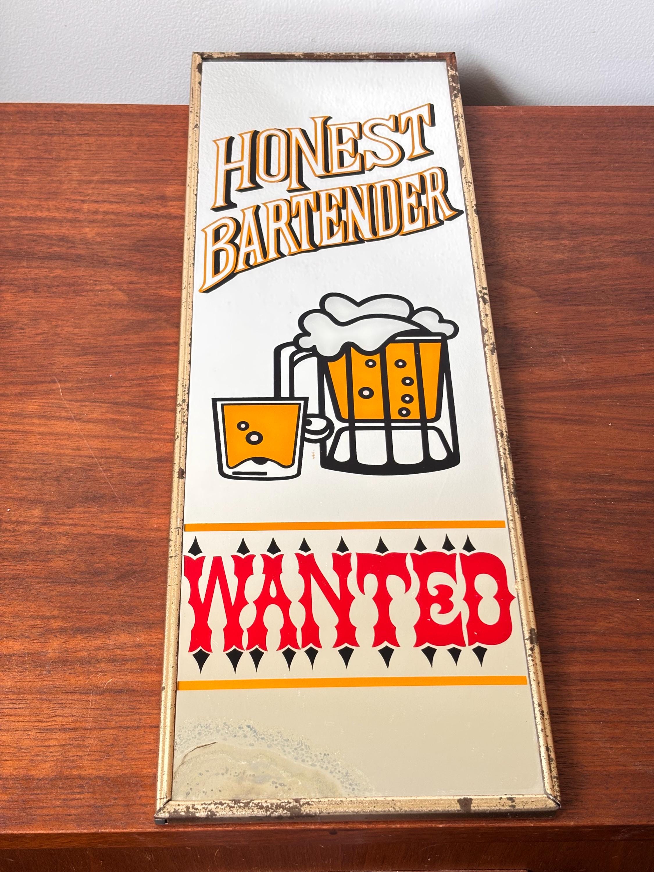 G*n様 HONEST BARTENDER WANTED パブミラー　レトロ Vintage “honest Bartender Wanted” Hanging Wall Mirror Bar Sign