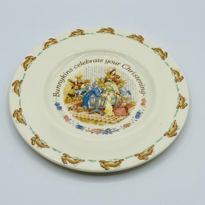Vintage Royal Doulton Bunnykins “Celebrate your Christening Plate”, Child’s Christening Baptism Gift,  Bunnykins English Porcelain 8”