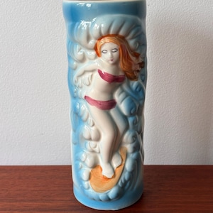 Vintage Hawaiian Tiki Mug: Redhead Surfer Girl, Orchids of Hawaii