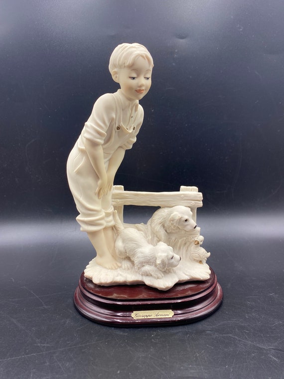 Vintage Giuseppe Armani Figurine: Boy With Puppies & Duck