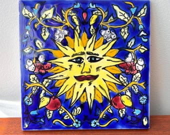 ヴィンテージ ピア1 ハンドペイント テラコッタ サン 壁掛けタイル