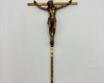 木製十字架 INRI付き ヴィンテージ 真鍮 金属製 十字架 十字架 イエス・キリスト INRI 宗教