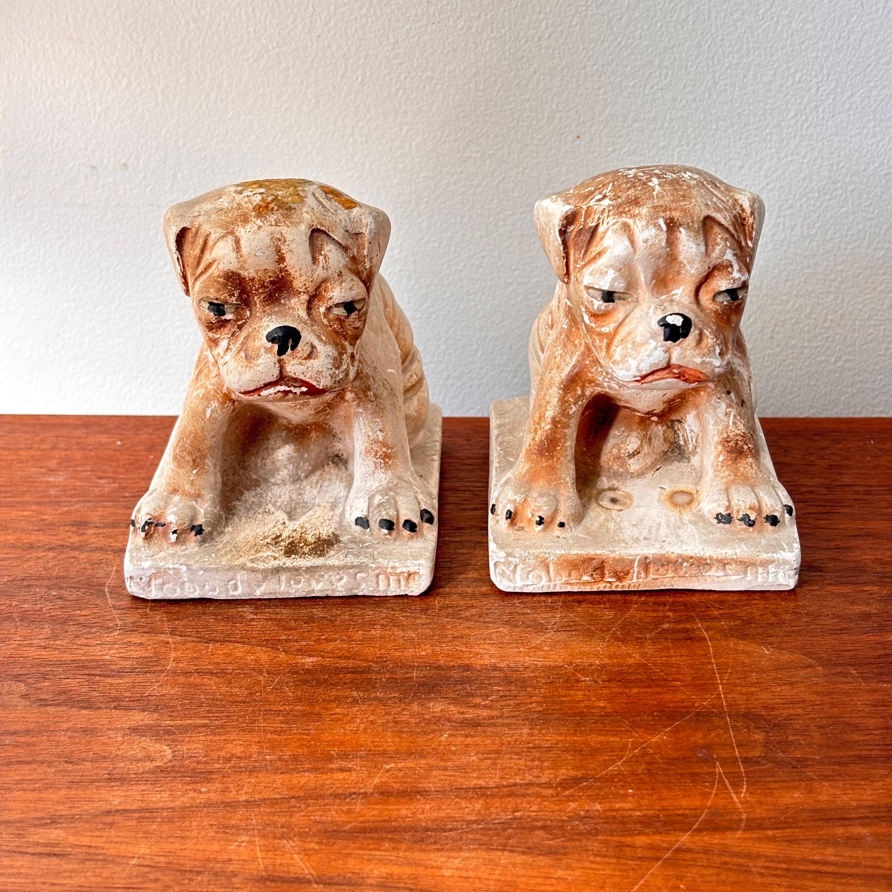 20s-30s Vintage Chalkware Bulldog オブジェ Antique 1930's “nobody Loves Me” Chalkware Carvinal Prize Dog