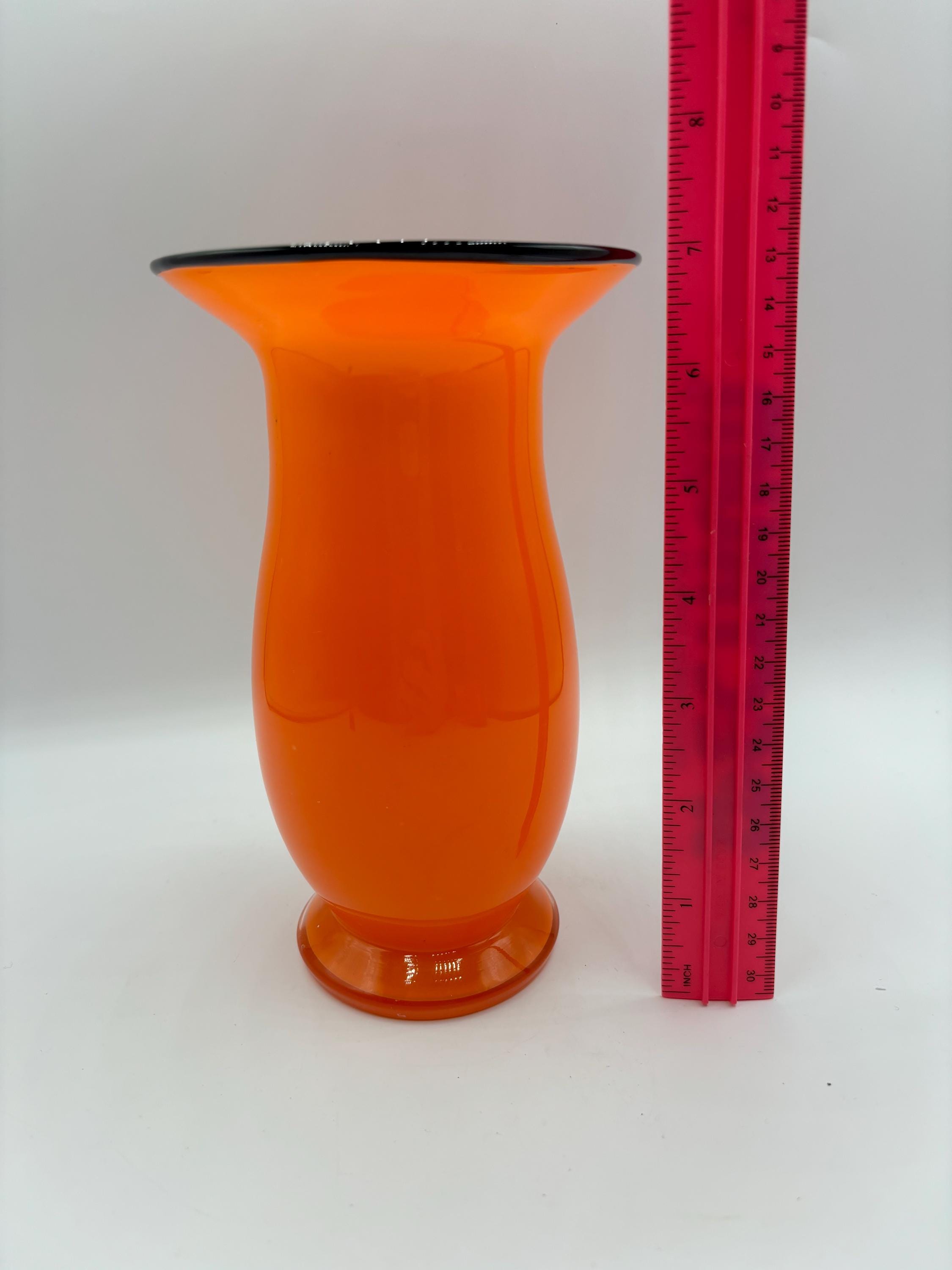 Vintage Art Deco Czech Glass Tango Orange Vase With Black Rim - Etsy