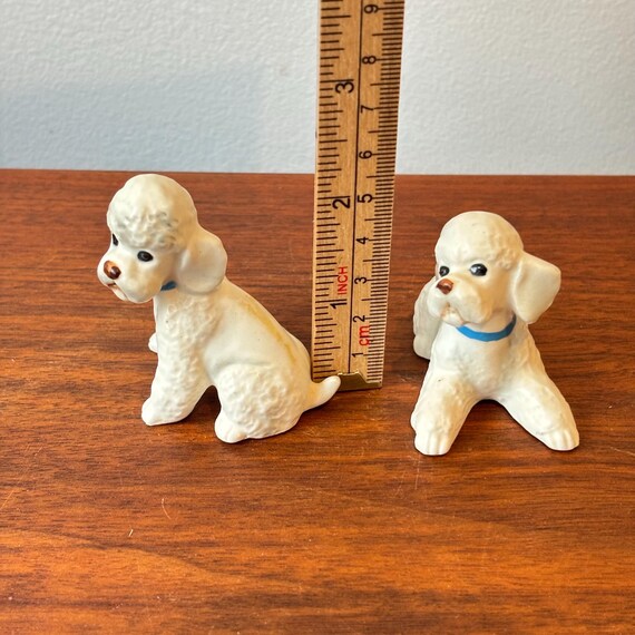 Vintage Ceramic Miniature White Poodle Twin Puppy Figurines - Made