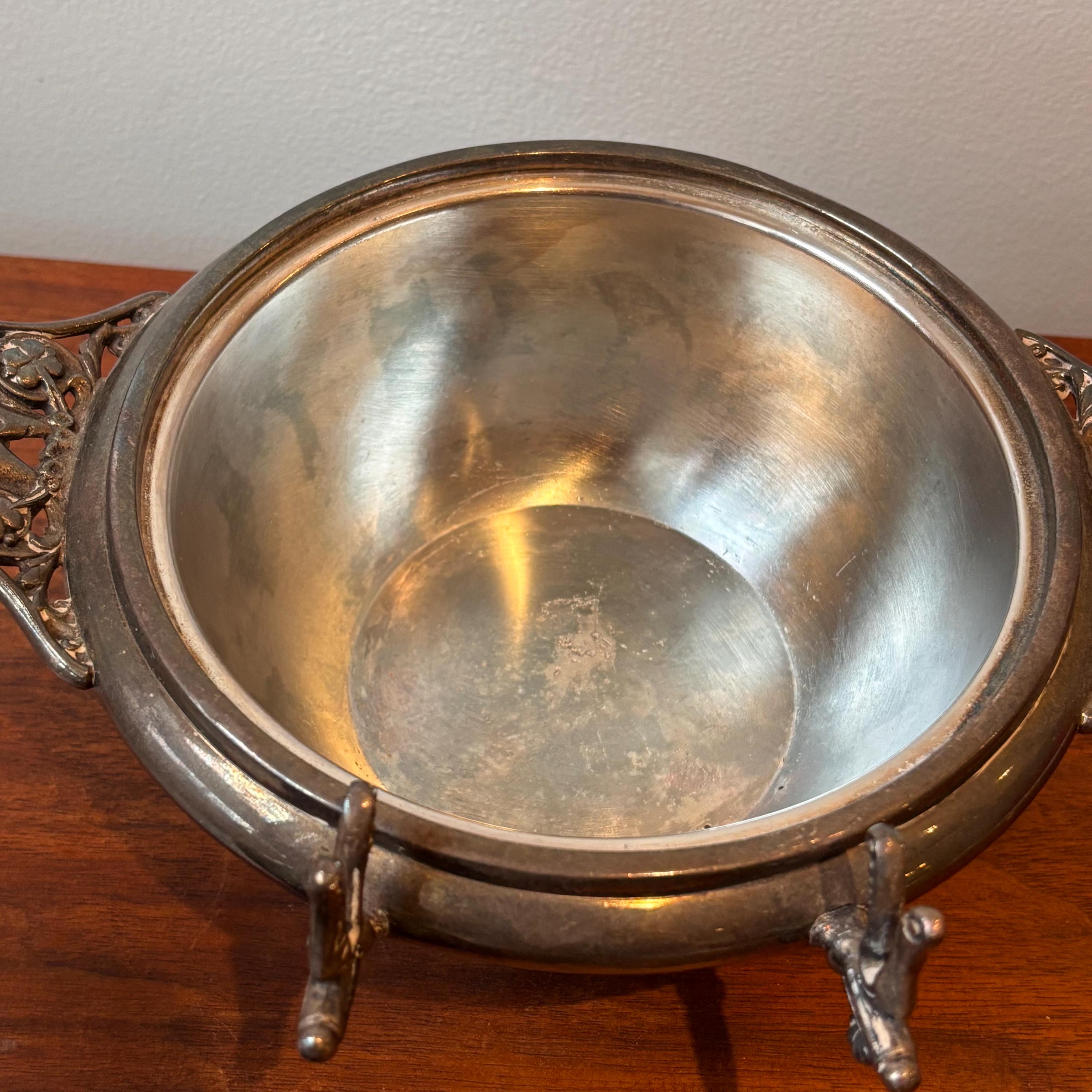 Vintage Silver Plate Dome Roll Top Caviar Butter Serving Dish With