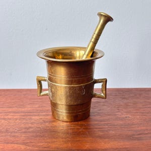 Antique Heavy Solid Brass Mortar And Pestle, Pharmacy Apothecary 2.75”