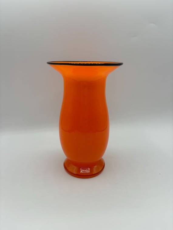 Vintage Art Deco Czech Glass Tango Orange Vase With Black Rim - Etsy