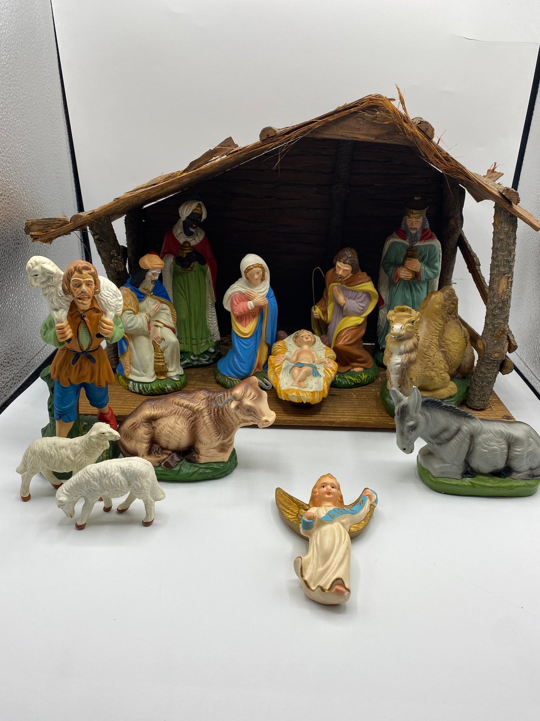 Vintage Nativity Set 14 Piece Hand Painted Paper Etsy UK
