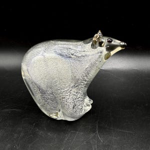 Vintage Art Glass Polar Bear Sculpture with Silver Fleck